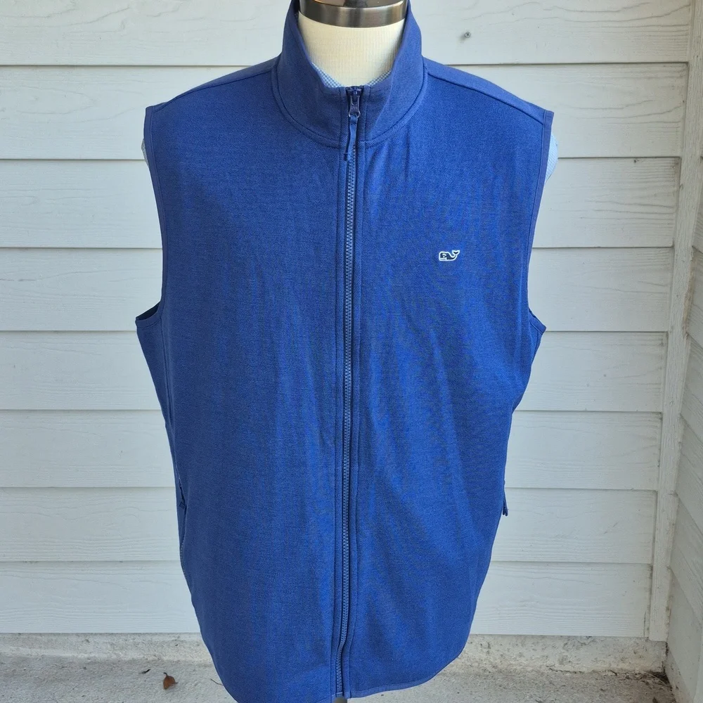 VINEYARD VINES Cotton Blend Knit Weave‎ Solid Blue Full Zip XL Mens Sweater Vest